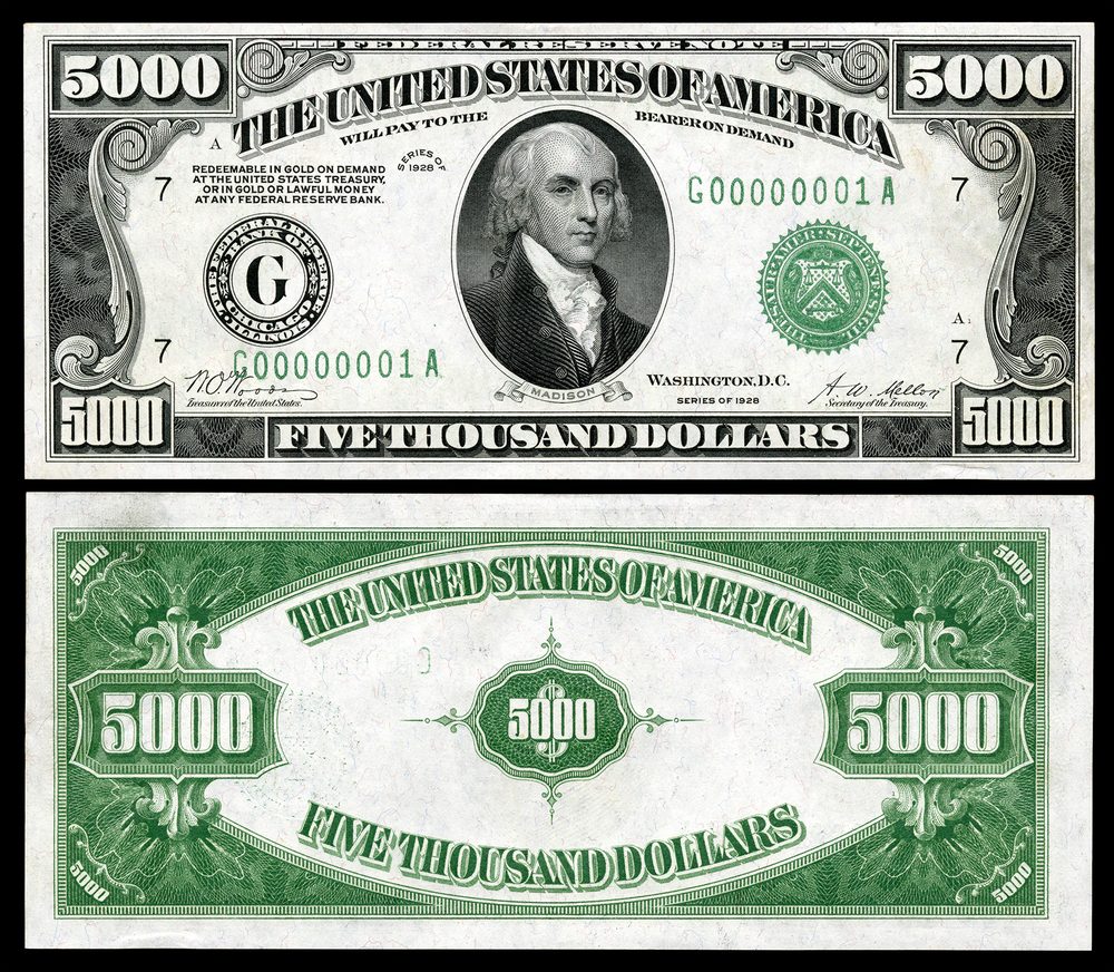 1928 1928 $5000 Federal Reserve Note (small size)