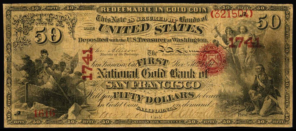 1870 1870 $50 National Gold Bank Note — First National Gold Bank San Francisco (Fr.1160)